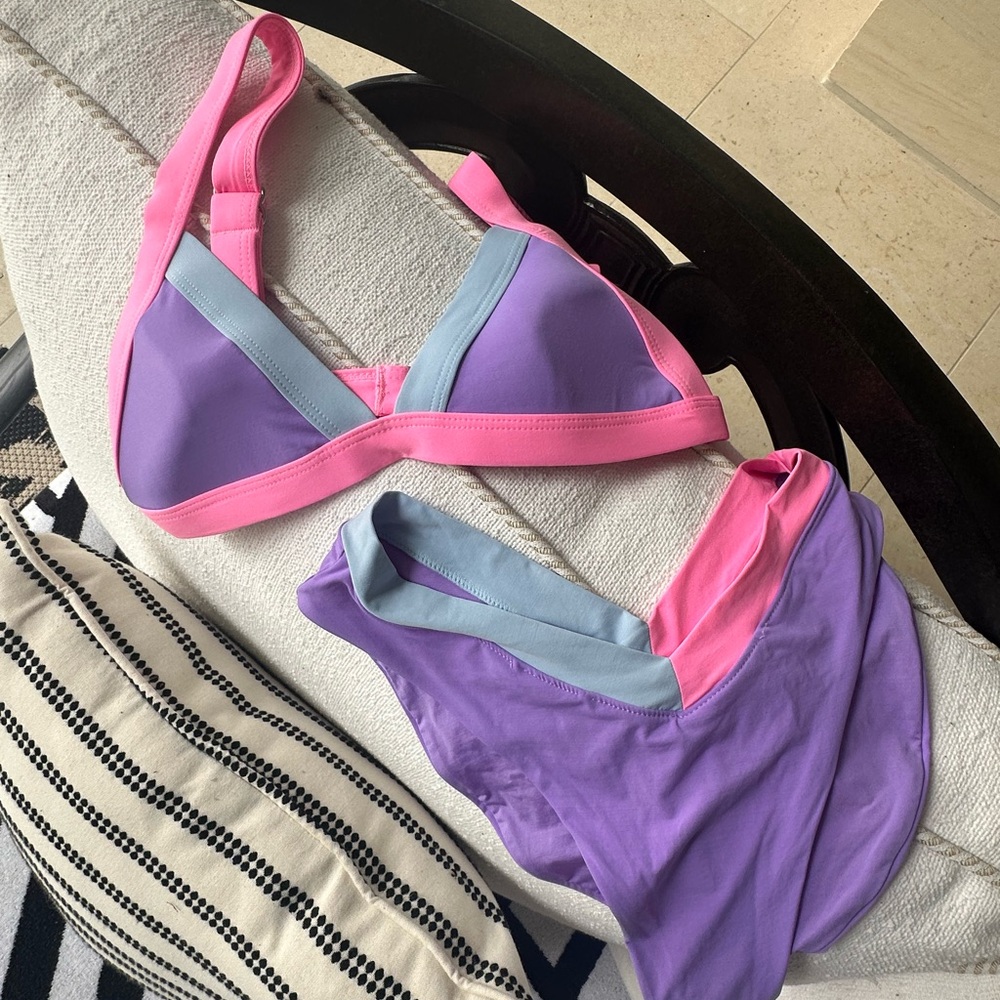 Pink and Purple Colorblock Bikini with Adjustable Straps